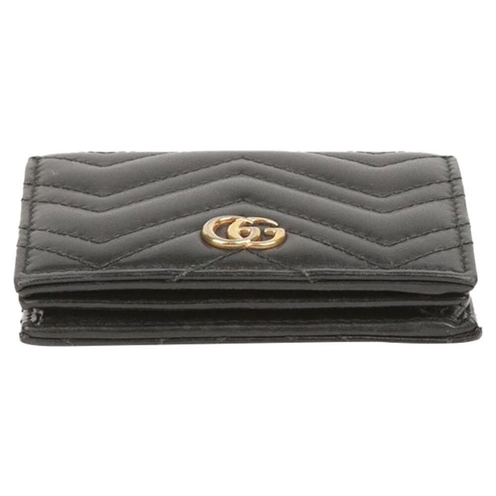 Black Matelassé Leather Gg Marmont Card Case Wallet - Picture 9 of 10